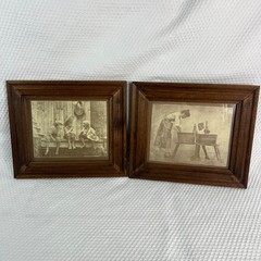2 VTG R. Hendrickson Sepia Art Prints Rustic Wood Frames Americana 10″x8.5″