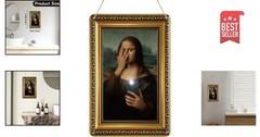 Playful 8×12 Mona Lisa Art in Gold Frame – Perfect for Quirky Bathroom Decor