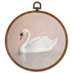 Swan Round Wall Art Decor – Vintage Animal Coquette Wall Art Canvas Frame Art…