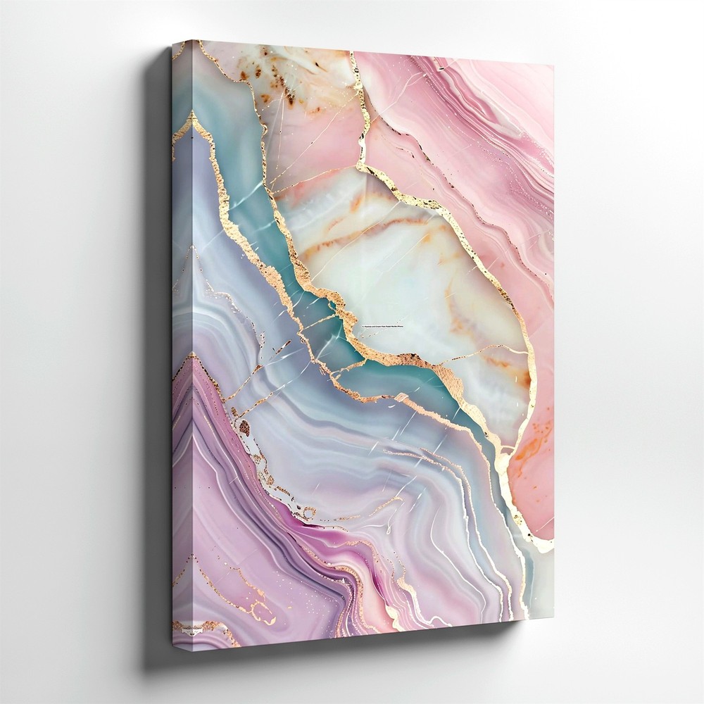 Wall Art Pink Blue Abstract Marble Agate Canvas Print Gold Vein Decor 30×60