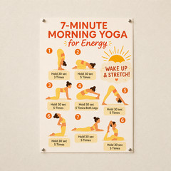 7-Minute Morning Yoga Routine Chart Poster, Wellness Wall Decor | Multiple Sizes
