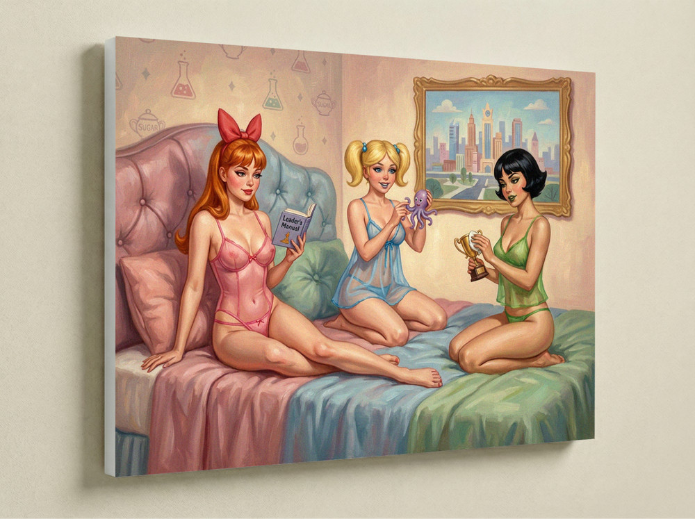 Powerpuff Girls Adult Canvas Print 12×16 – Vintage Retro Pin-Up Wall Art Decor