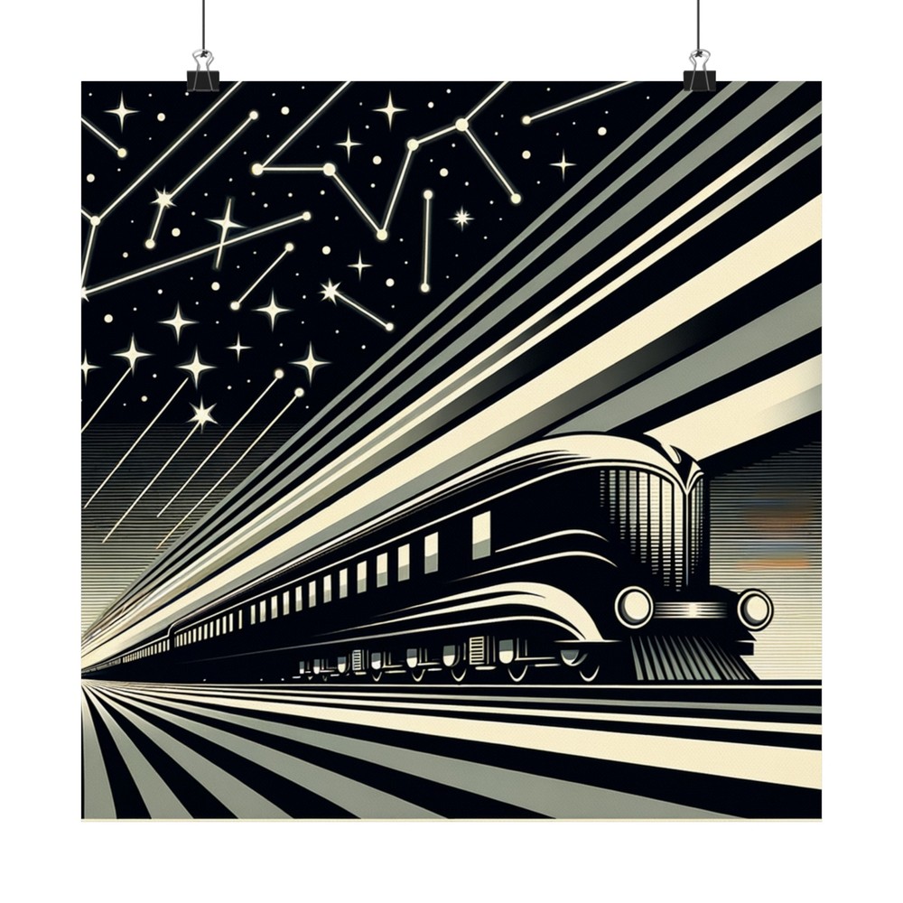 Matte Square Poster Wall Art Streamlined Train Night Voyage Art Deco Home Decor
