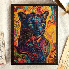 Framed Canvas Colorful Swirl Panther Psychedelic Abstract Animal Decor