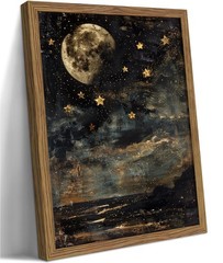 Framed Celestial Wall Art, Vintage Moody Moon and Stars Gothic Wall Decor, Da…