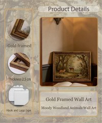 Vintage Gold Framed Wall Art Moody Woodland Animals Wall Art Whimsical Forest…