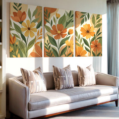 3 Pieces Floral Botanical Earth Tones Large Wall Art Set for Living Set Of 3