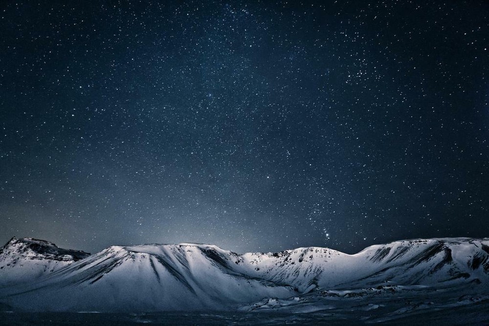 Stars Sky Snowy Mountains Night Landscape Photo Poster 24×36