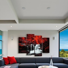 Black White and Red Wall Art 4 Pieces Red Tree Forest Waterfall Picture Canva…