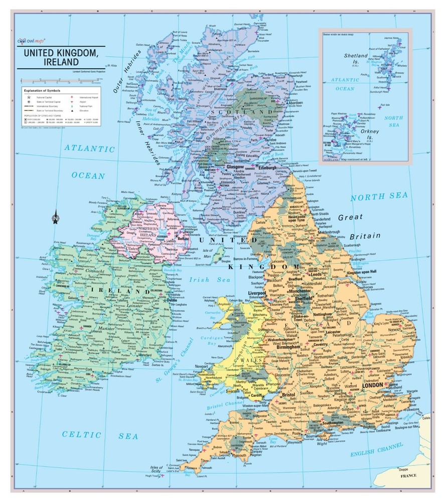 United Kingdom and Ireland Wall Map Poster – 24″Wx27″H