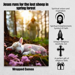 Jesus and Lamb Canvas Wall Art Jesus Runs for the Lost Sheep Home Decor