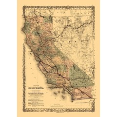 Historic State Map – California Railroads – Colton 1876 – Vintage Wall Art