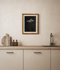 Gold Bamboo Framed Canvas Wall Art, Retro Dark Dried Wildflower Botanical Pai…