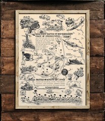 1943 WWII Map Battle of Hell Point, Guadalcanal Military War History Poster Prin