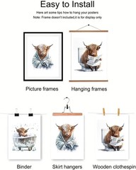 Cute Highland Cow Art Prints, Funny Bathroom Canvas Wall Decor Rustic Farmhouse