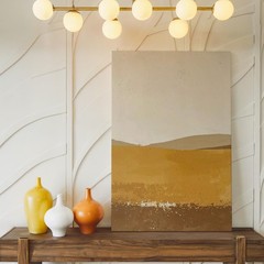 Minimalist Abstract Canvasoff-White & Mustard Yellow Color Block Art Wall Art