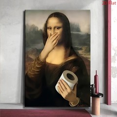 Funny Toilet Paper Mona Lisa Parody Canvas, Humorous Bathroom Wall Decor Art