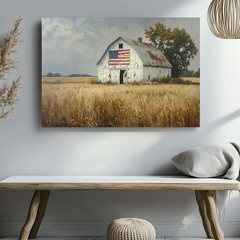 Wall Art Weathered Barn With Flag Canvas Quiet Rural Americana