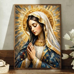 Virgin Mary Mosaic Canvas Print Catholic Religious Wall Art Christian Decor