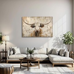 Cow Canvas Wall Art Farmhouse Animal Picture Longhorn Cow Painting Vintage Pr…