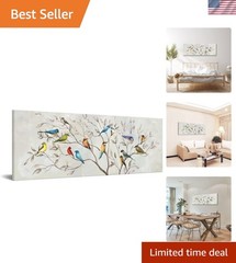Waterproof Bird Themed Canvas Print 20x55in – Stunning Grey Art for Living Rooms