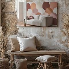 Wall Art Cozy Living Room Scene Featuring A Soft, Light-colored Sofa Adorned