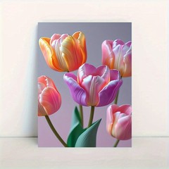 Framed Canvas Gradient Pink Orange Purple Tulip Soft Pastel Floral Decor