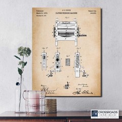 Laundry Room Wall Décor Vintage, Patent Wringing Machine Canvas Print