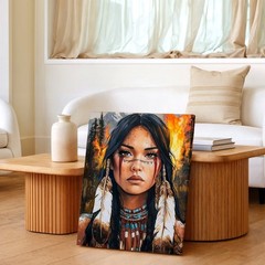 Wall Art Native American Woman Portrait Canvas Print Tribal Fire Home Decor