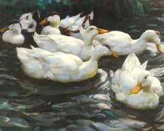 Vintage Duck Pond Oil Painting Style Canvas Wall Art for Home Decor
