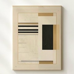Minimalist Abstract Canvashorizontal Black Lines And Square On Beige Wall Art