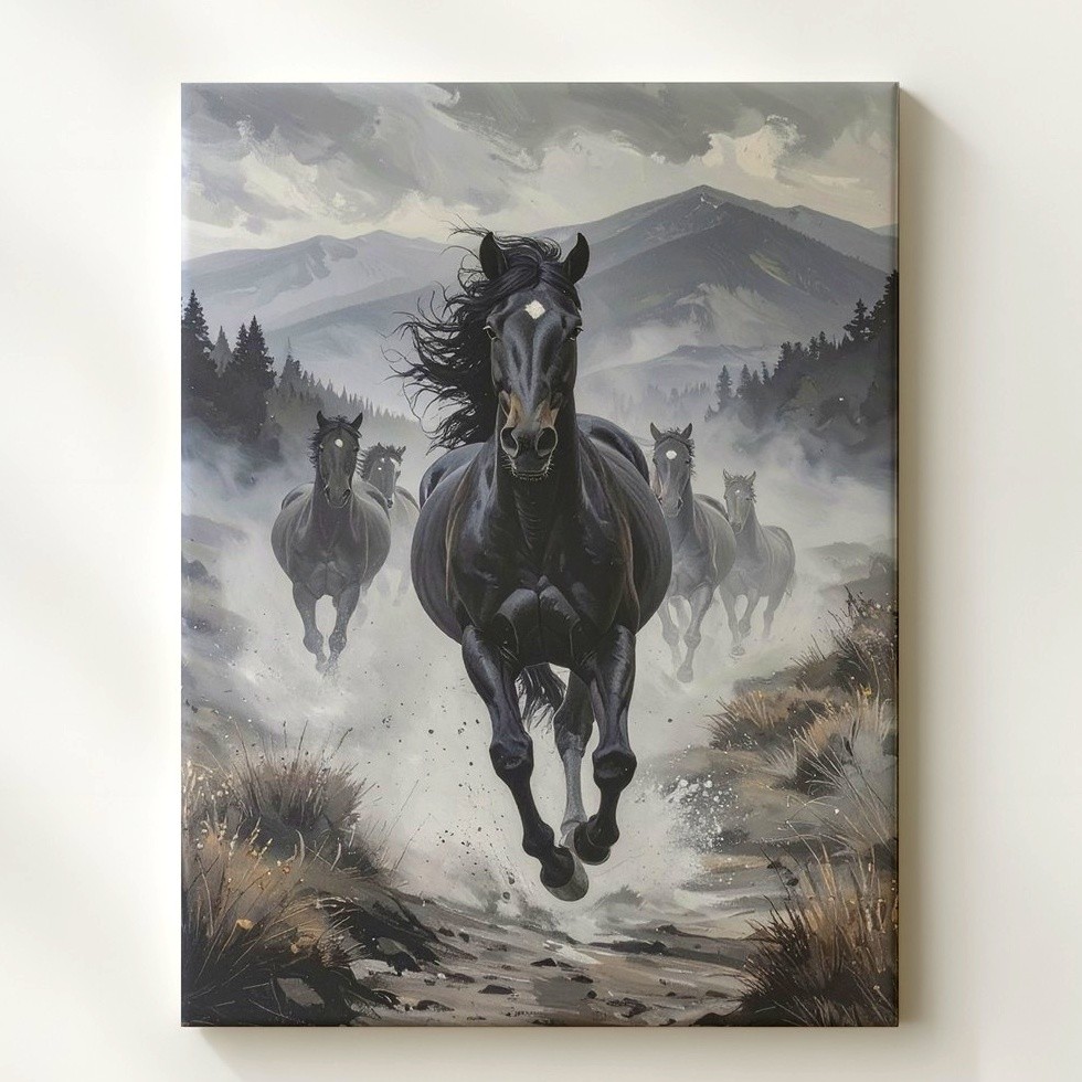 Wild Spirit Galloping Horses Canvasgrayscale Nature Art Wall Art