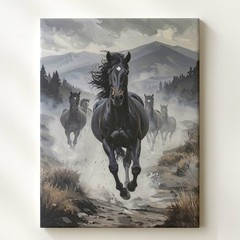 Wild Spirit Galloping Horses Canvasgrayscale Nature Art Wall Art