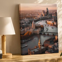London Cityscape Canvas Wall Art With Big Ben And River Thames Sunset View Home