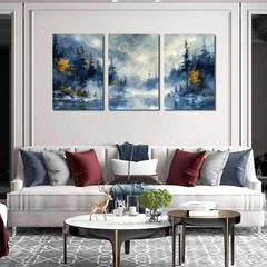 Blue Forest Trees Canvas Art – 3 Piece Set for Living Room & Office Decor