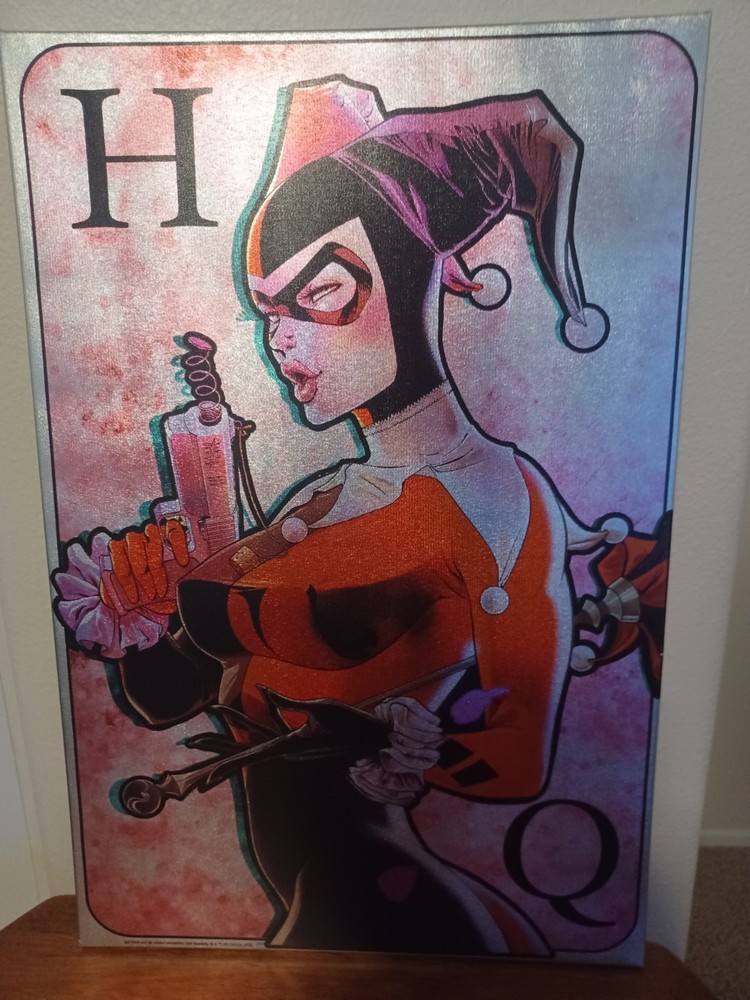 HARLEY QUINN CANVAS, ART, PAINTING QUEEN OF HEARTS (SHINY FOIL-ESQUE) 24X16