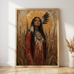 Native American Shaman Woman Poster Indigenous Goddess Wheat Field Spiritual Wal