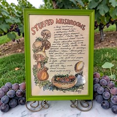 Vintage Chef Alfredo Framed Art Print Recipe Picture Broiled Stuffed Mushrooms