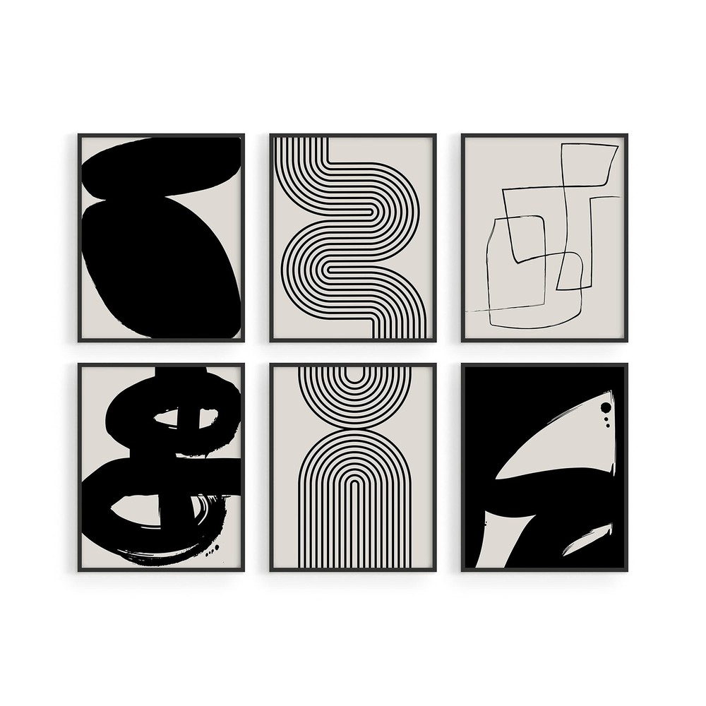 Black Abstract Painting Aesthetic – Set of 6, Modern Abstract, Black and Gray…
