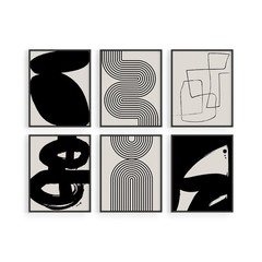 Black Abstract Painting Aesthetic – Set of 6, Modern Abstract, Black and Gray…
