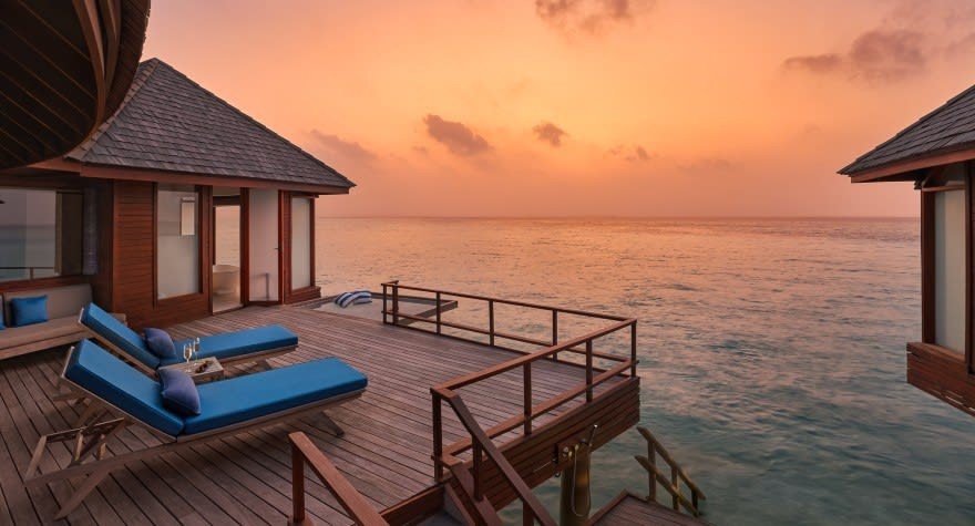 Digital Photo – Overwater Villa Sunset Ocean View Art Print Tropical Wall Decors