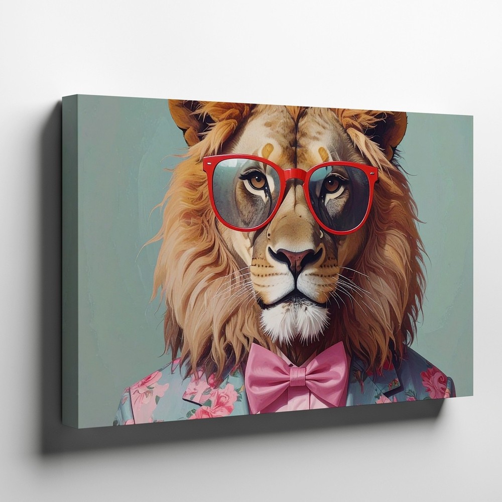 Wall Art Canvas a Stylish Lion Poses Against a Pale Mint Green Background