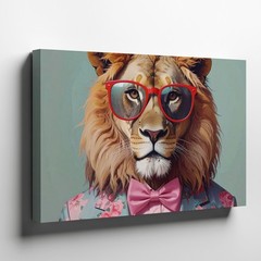 Wall Art Canvas a Stylish Lion Poses Against a Pale Mint Green Background