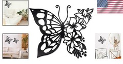 Metal Butterfly Wall Art Boho Decor Black Medium Hanging Flower Garden