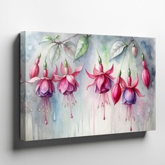 Pink and Purple Fuchsia Flowers Watercolor Canvas Wall Art Floral Print Decor