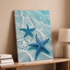 Blue Starfish Canvas Wall Art Ocean Sea Life Beach Decor Underwater Print