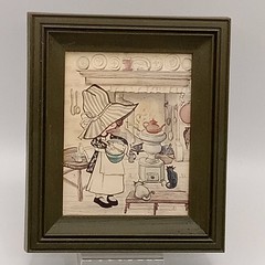 Blue Stripe BONNET GIRL Print Country Little Blessed Kitchen Cats 6.25×5.25″
