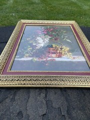 Di Giacomo Signed Gold Gilded Framed Art Print Angle With Flowers 30.5×24.5”