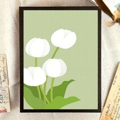 Framed Canvas Simple White Tulip Light Green Minimal Flat Decor