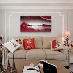 Red Lakes and Trees Landscape Canvas Painting Poster Prints,DIY Framed 24″x48″